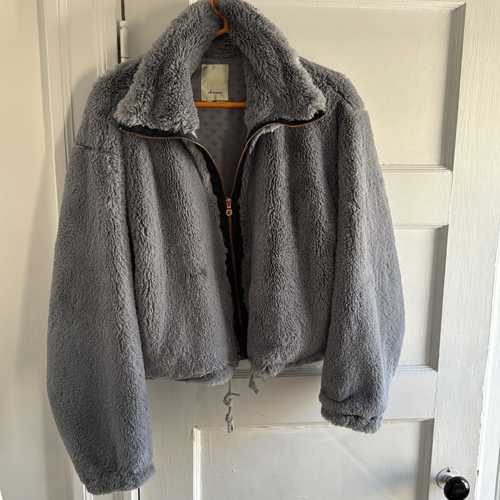 Lavender Anthropologie Elevenses Bristol Faux Fur Bomber Jacket